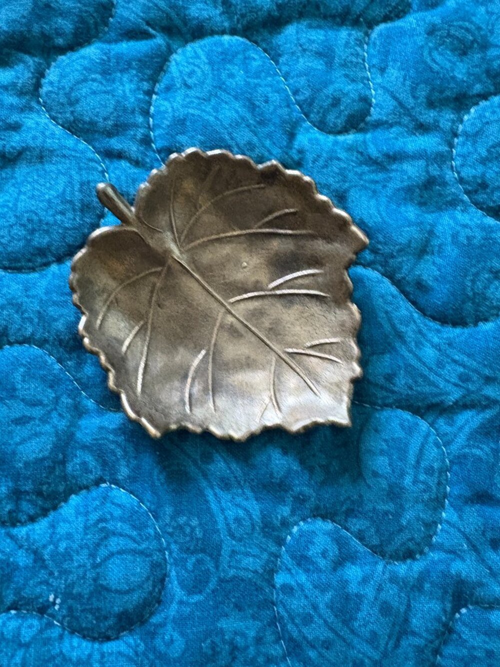 Vintage Brass Leaf Ashtray Engraved